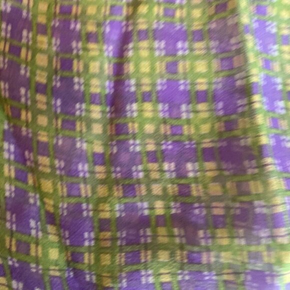 Purple Green Basket Weave Print Vintage 1960's Silk scarf - Picture 3 of 4